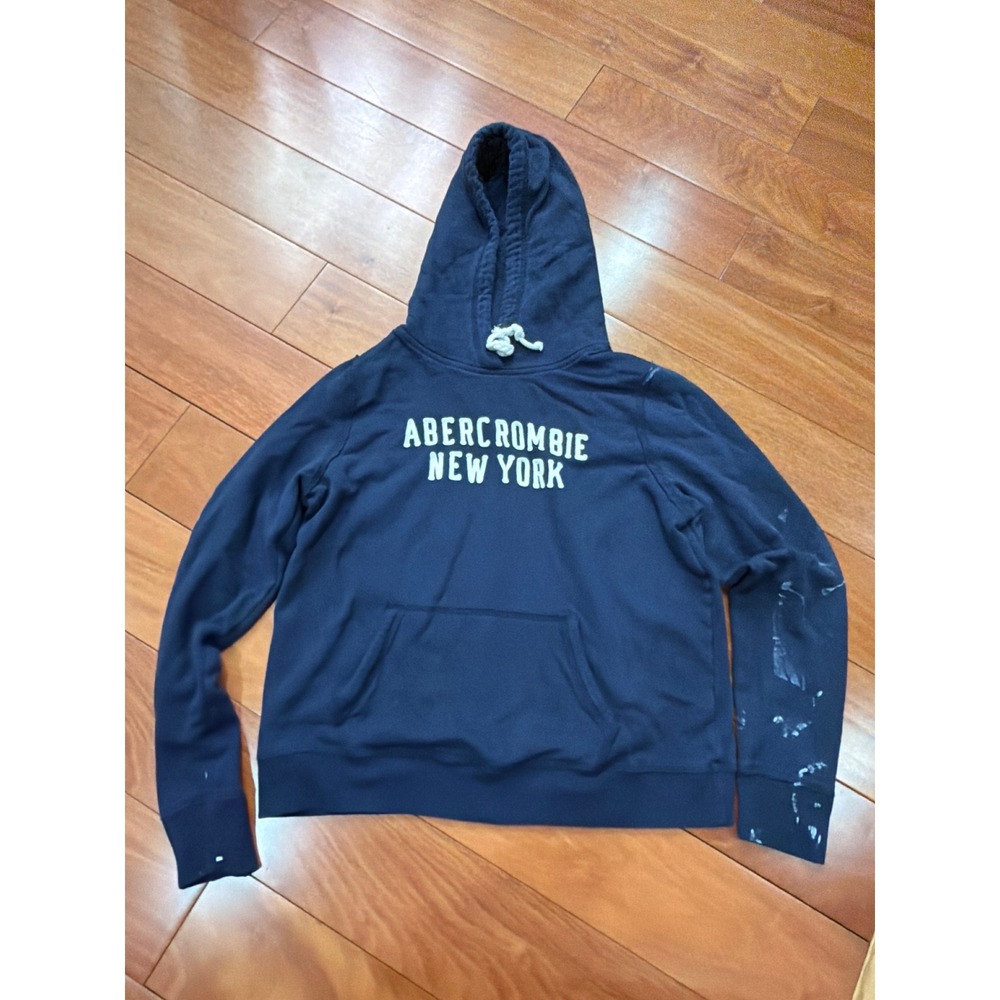 Abercrombie & Fitch Hoodie Mens Large Navy Blue New York Graphic Pullover L